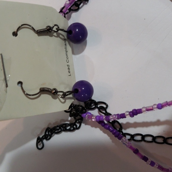 Layered Gunmetal & Colorful Beads Necklace - Matching Earrings - Fashion Jewelry - Picture 7 of 7